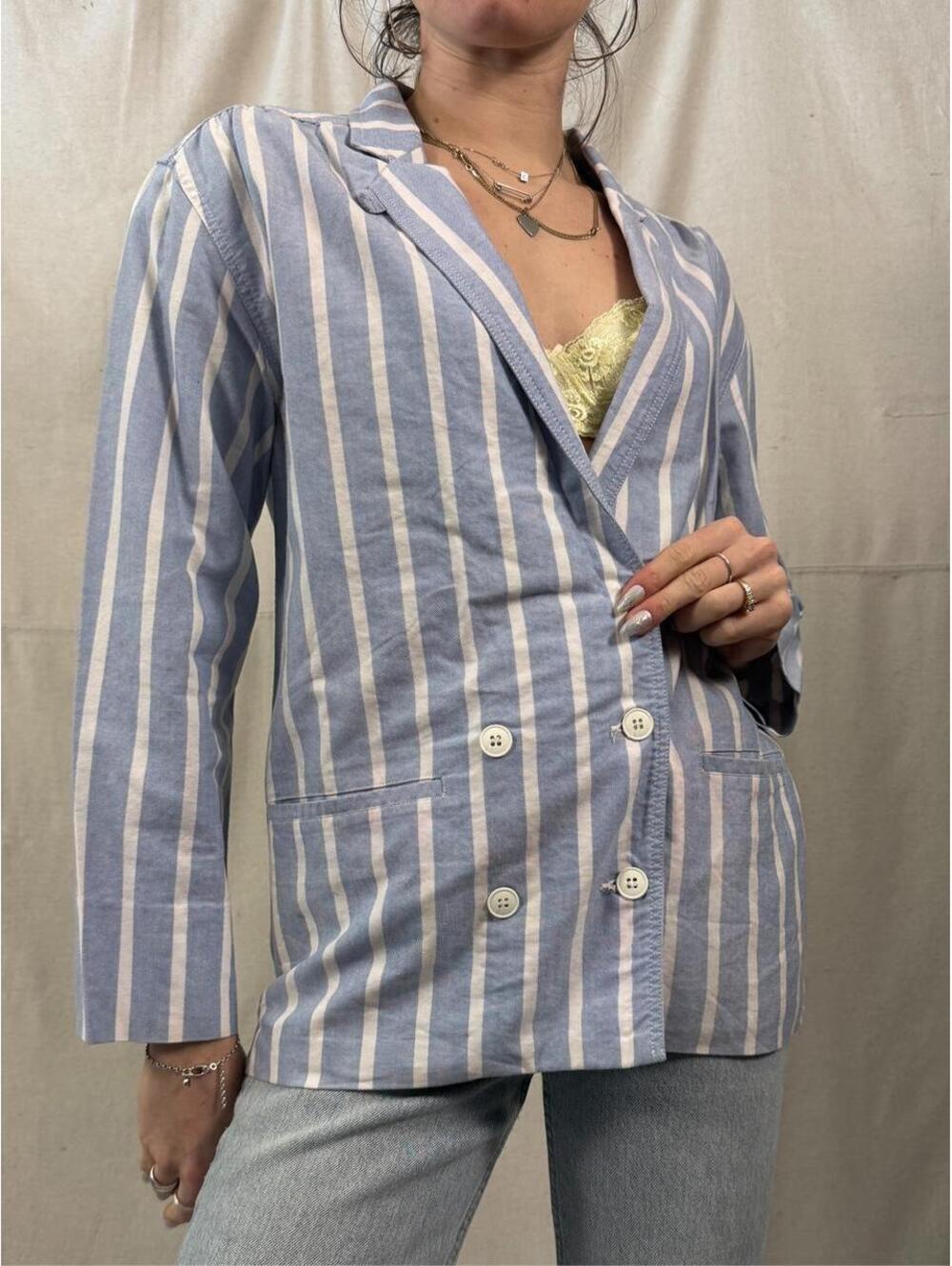 Vintage Liz Claiborne Blue & White Striped Cotton Blazer